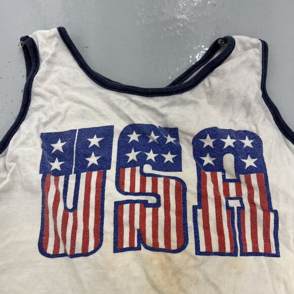 Vintage 60s USA White Graphic Spell Out Cotton Tank Top - Picture 2 of 5